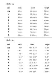 puppies clothes Size Measurement